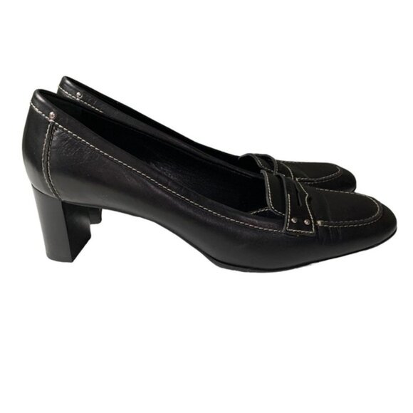 Bally Women’s Black Leather Penny Loafer Heels | Size 11 US | Classic Block Heel - Picture 2 of 10